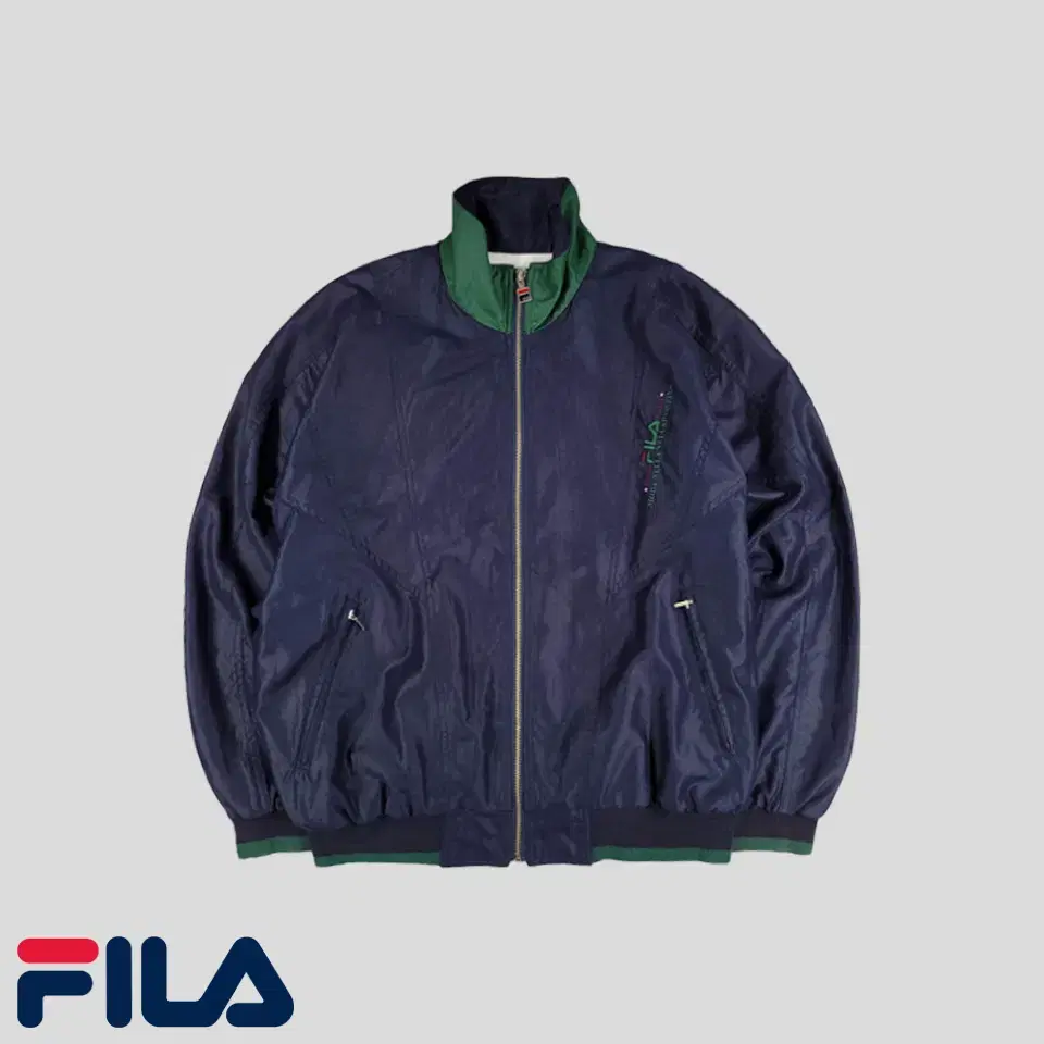 FILA 필라 휠라 90s 네이비 그린 배색 로고자수 패치 라이닝 올드스