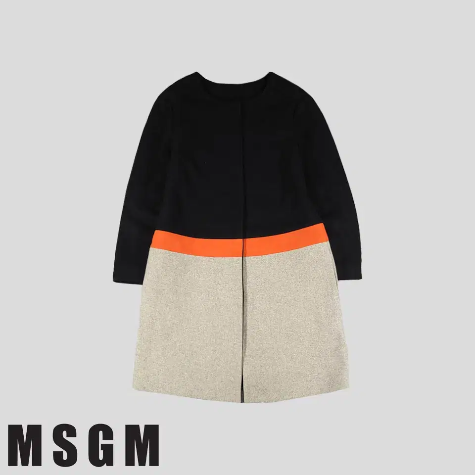 MSGM 엠에스지엠 블랙 오렌지 오트밀 배색 히든버튼 울혼방 모직 논카라