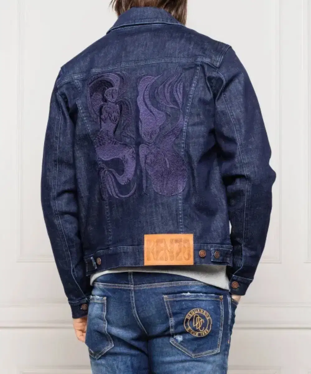 Kenzo Navy bloo Mermaid Embroidery Denim Jacket