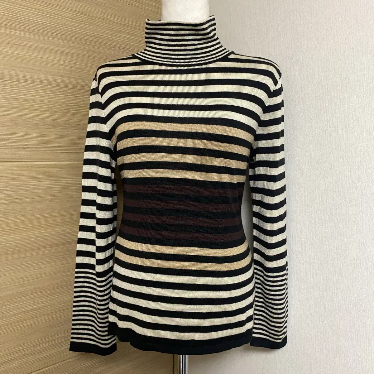 Japan Vintage Wool 50% Striped Turtleneck Layered Inner Long Sleeve