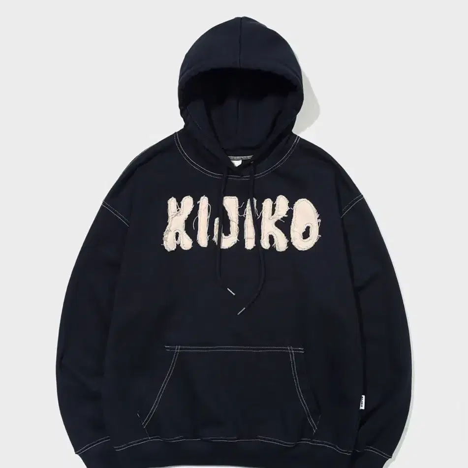 키지코 Applique Grunge Hoodie Navy