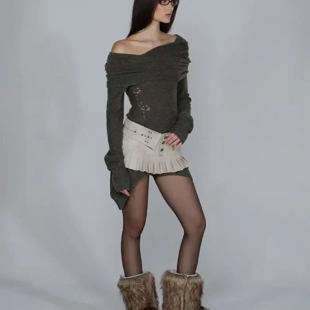 스컬프터 Western Faux Leather Micro Skirt