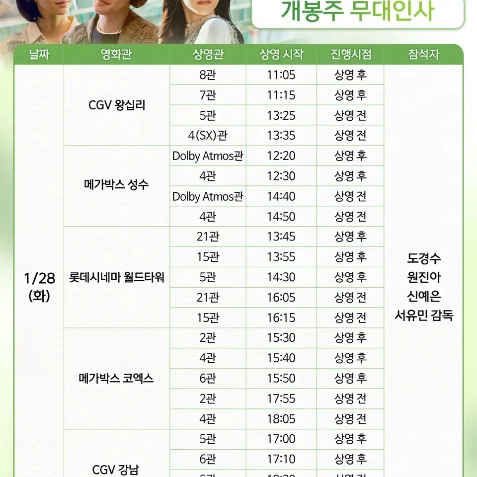 (B열) 1/28-30 말할 수 없는 비밀 개봉주 무대인사 표 양도