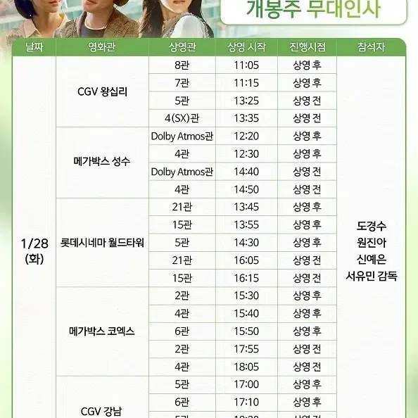 1/28 말할수없는비밀 무대인사 A열 통로 2연석 (코엑스 메박) 종영시