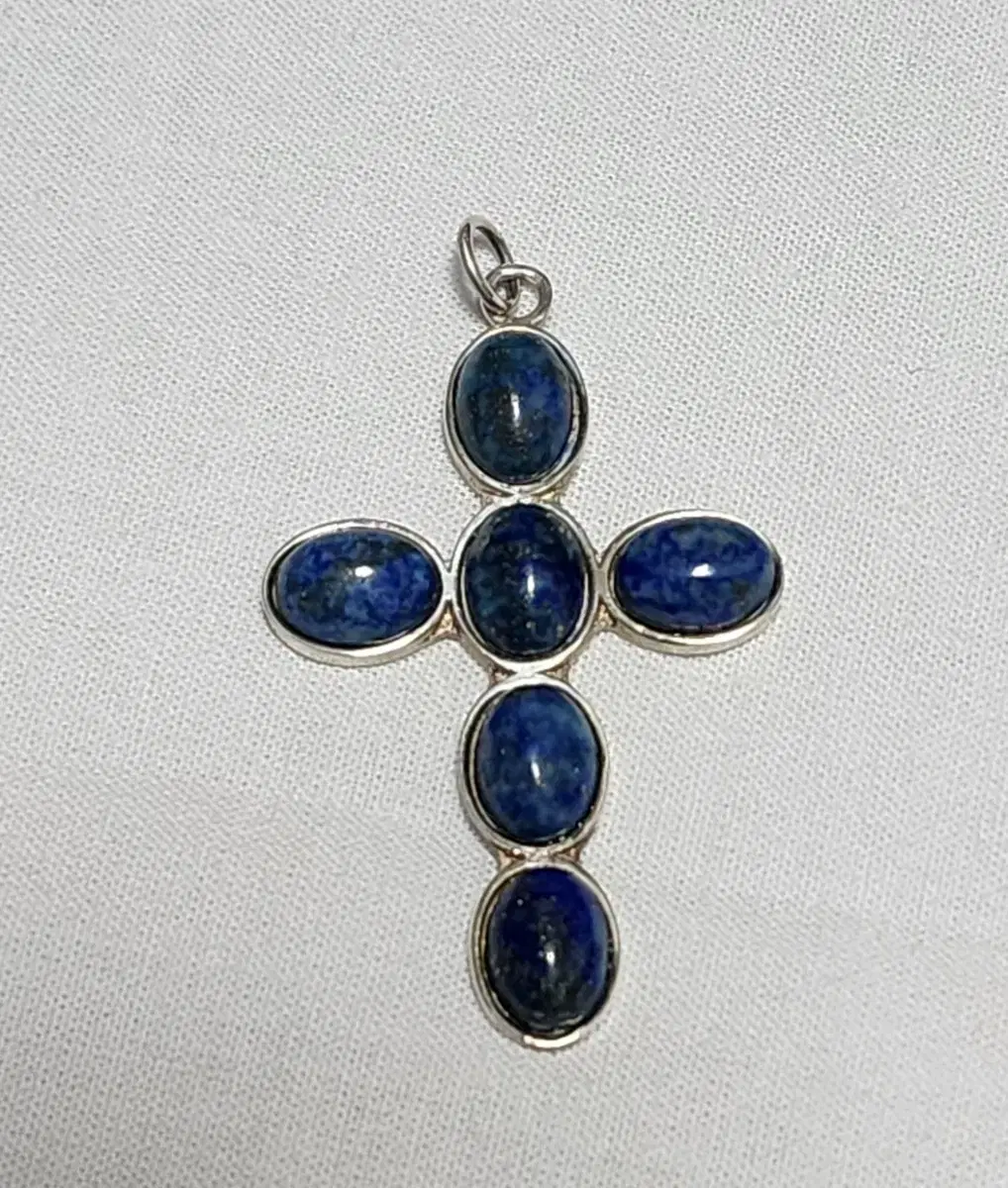 Silver handicraft A+ Lapis Lazuli Cross Pendant (925 silver)