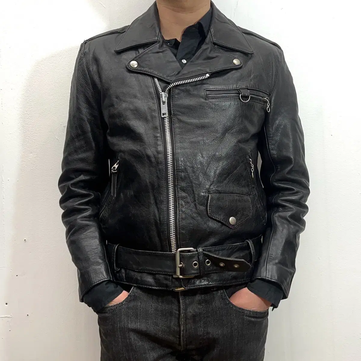 80s Houston Cow Leather Biker Jacket