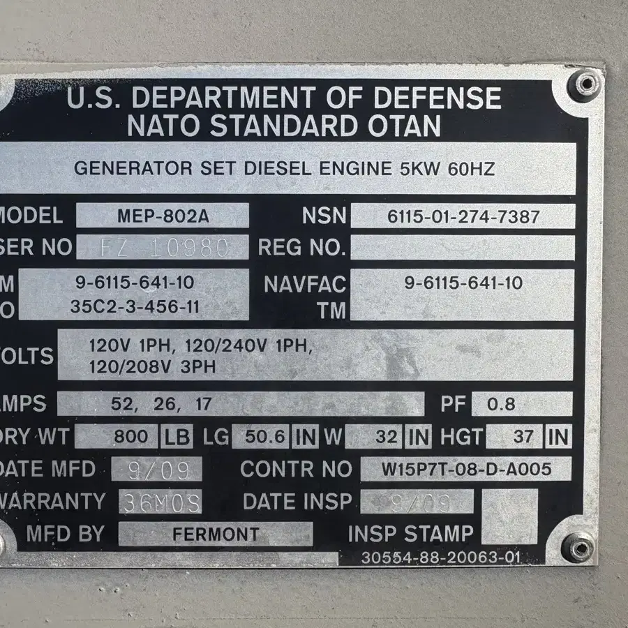 U.S 미군용 5키로 디젤 발전기