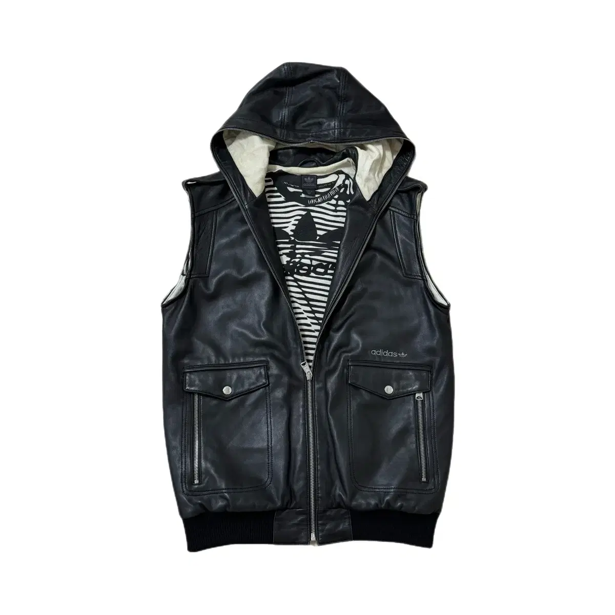 Adidas Leather Best Hooded limited edition Jacket Vest Zip-up