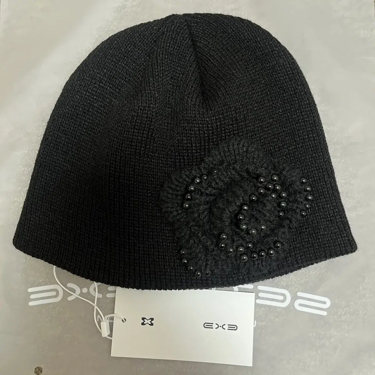 셋업이엑스이 PEARL CORSAGE BEANIE / BLACK