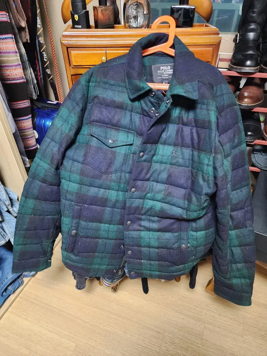 Polo Black Watch Tartan Check Padded Jacket m Domestic 100