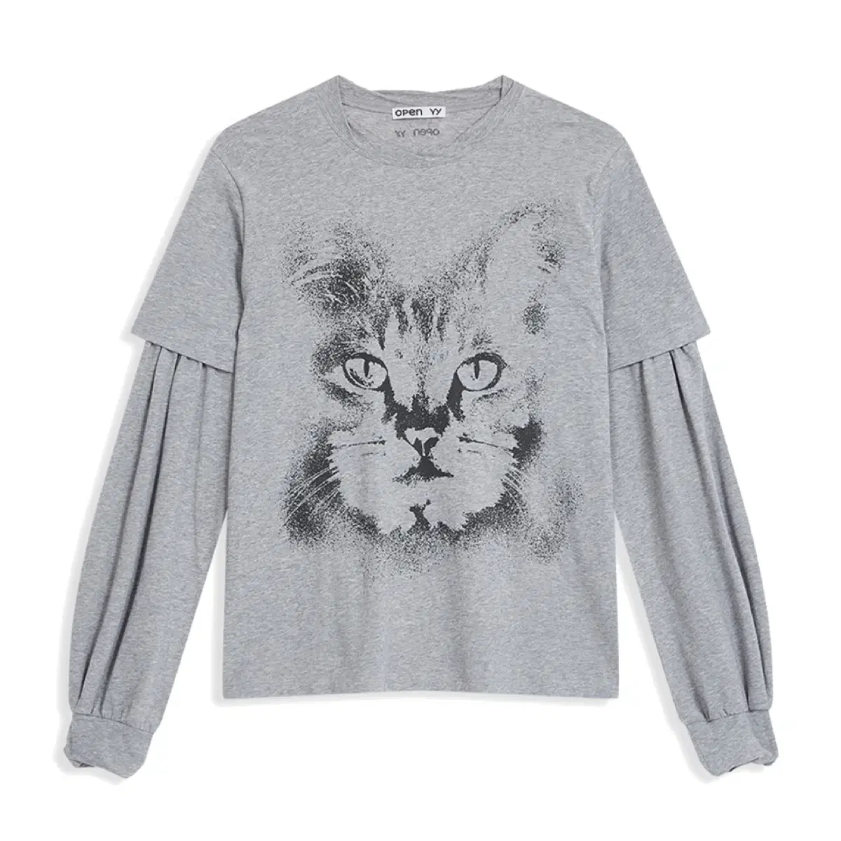 LAYERED CAT T-SHIRT, GRAY 구해요