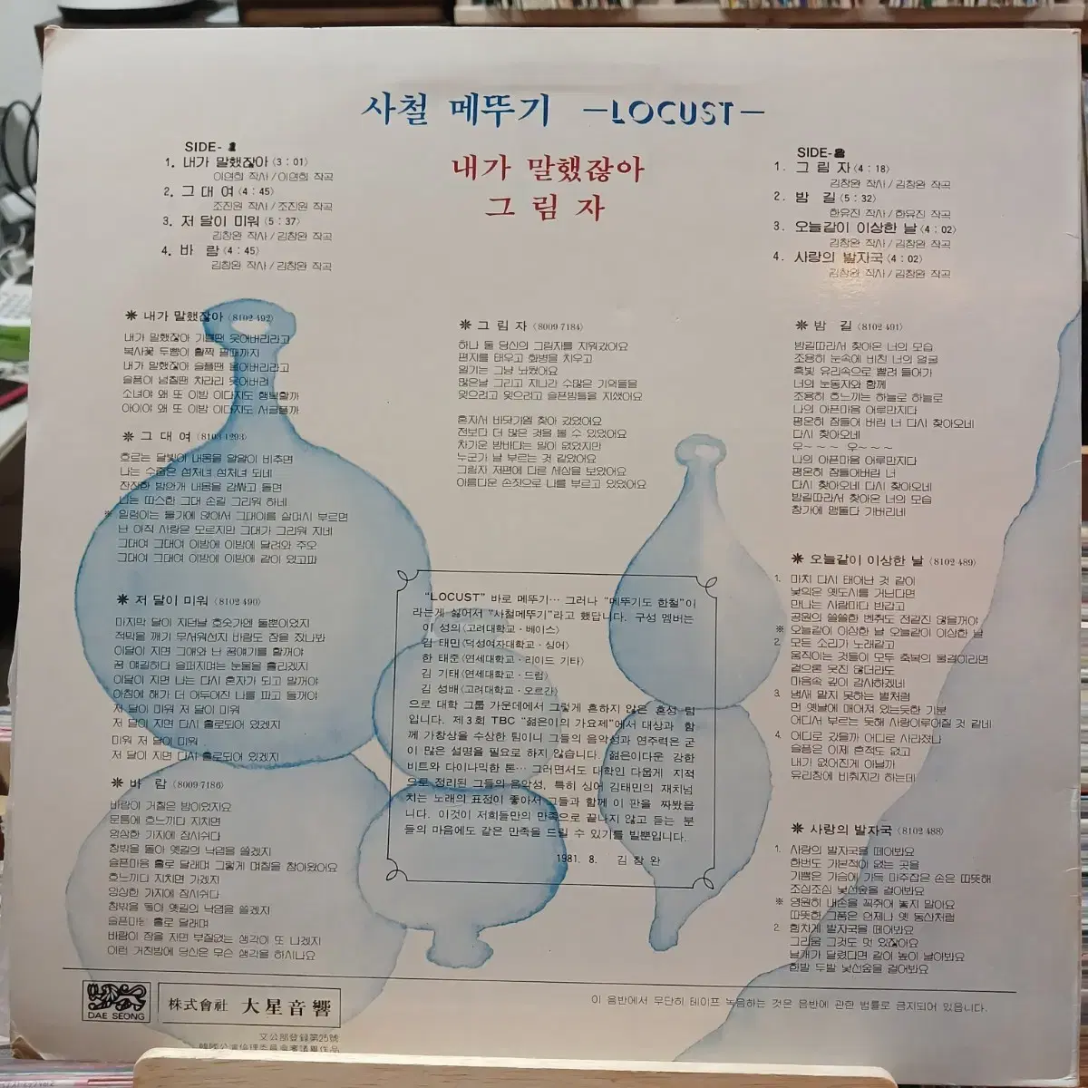 산울림 9집 과 사철메뚜기 초반 LP  2장 일괄