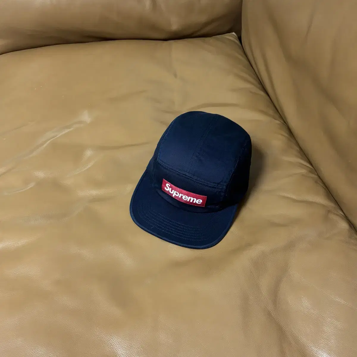 Supreme 슈프림 워시드 네이비 레드 박스로고 캠프캡 모자 Navy