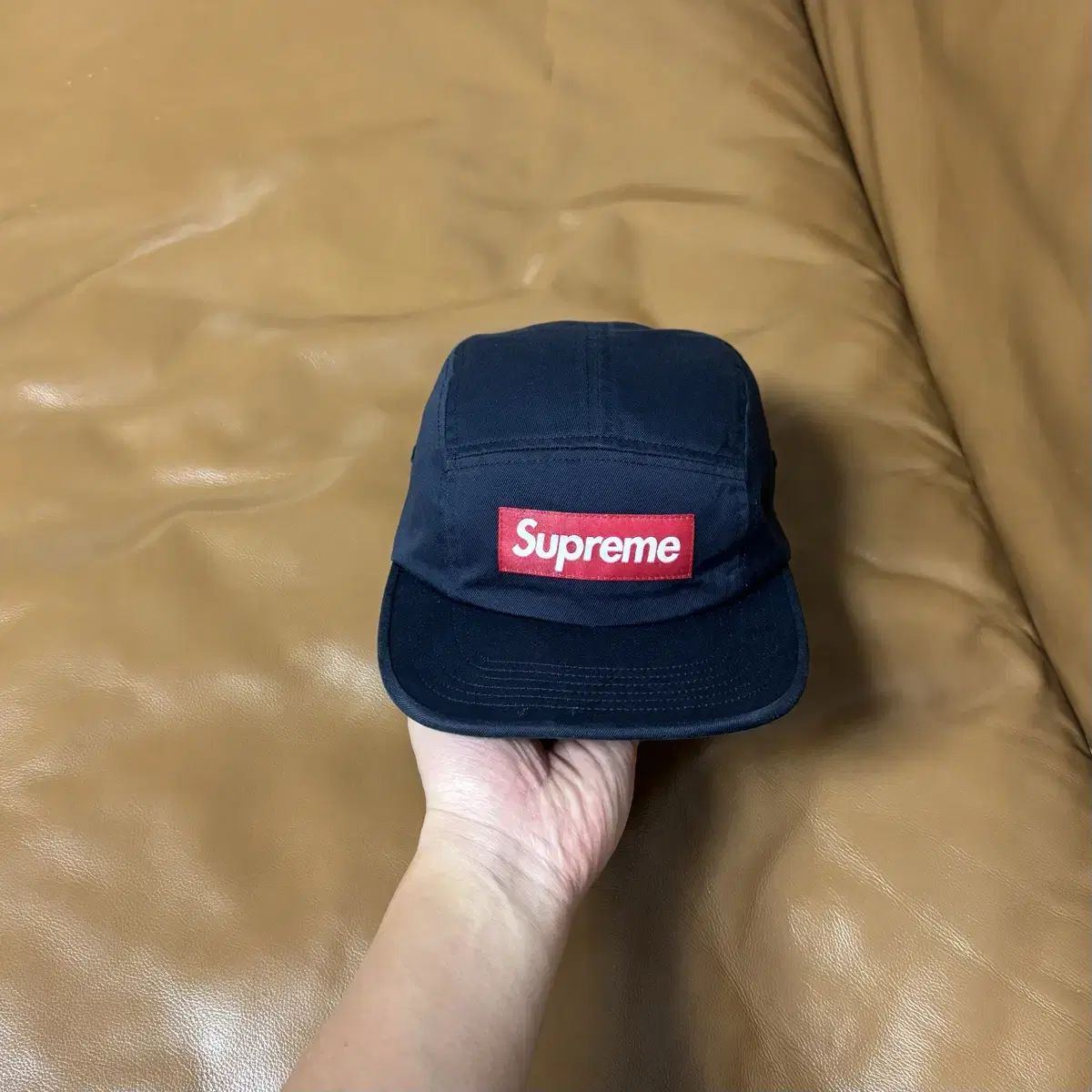 Supreme 슈프림 워시드 네이비 레드 박스로고 캠프캡 모자 Navy