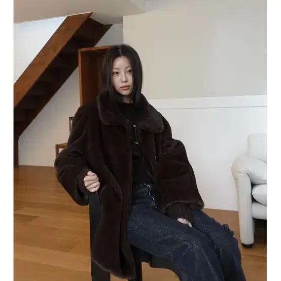 모크 mok grandma brown fur coat 퍼코트