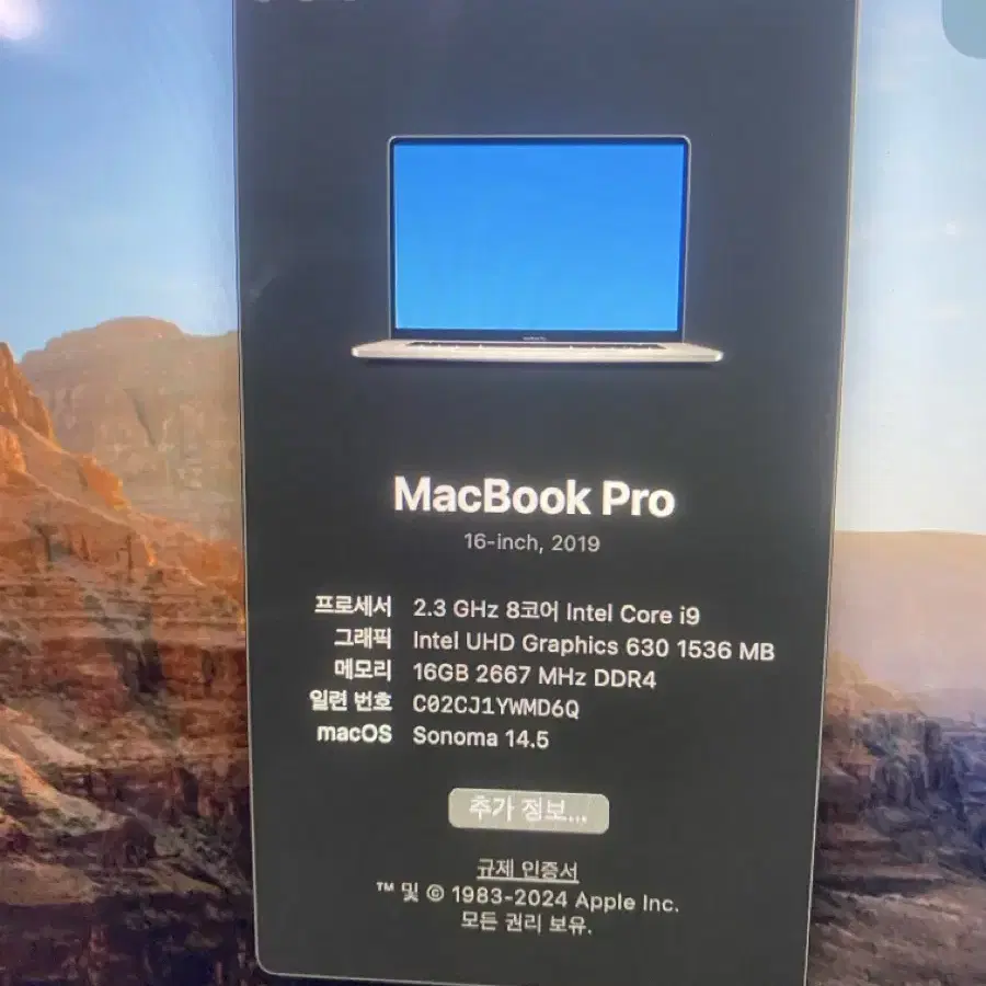 맥북 프로 고급형 2019 16GB 1TB i9