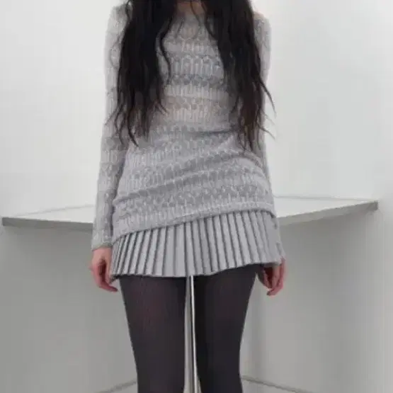 그린씨 wool choker knit dress gray