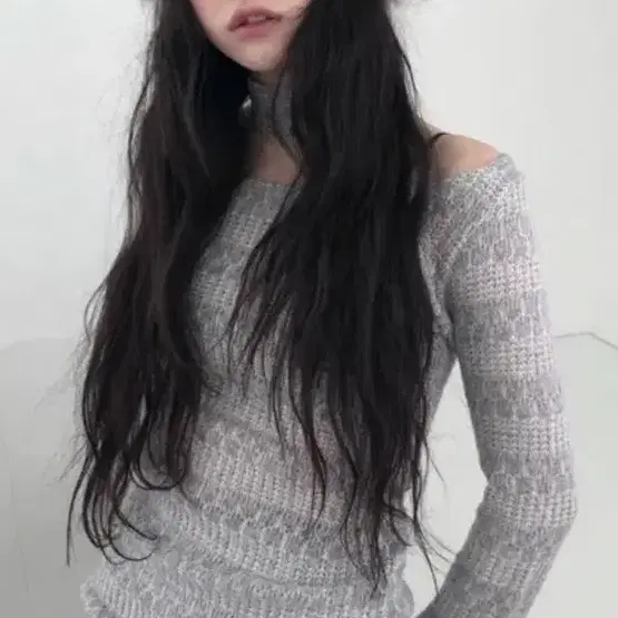 그린씨 wool choker knit dress gray