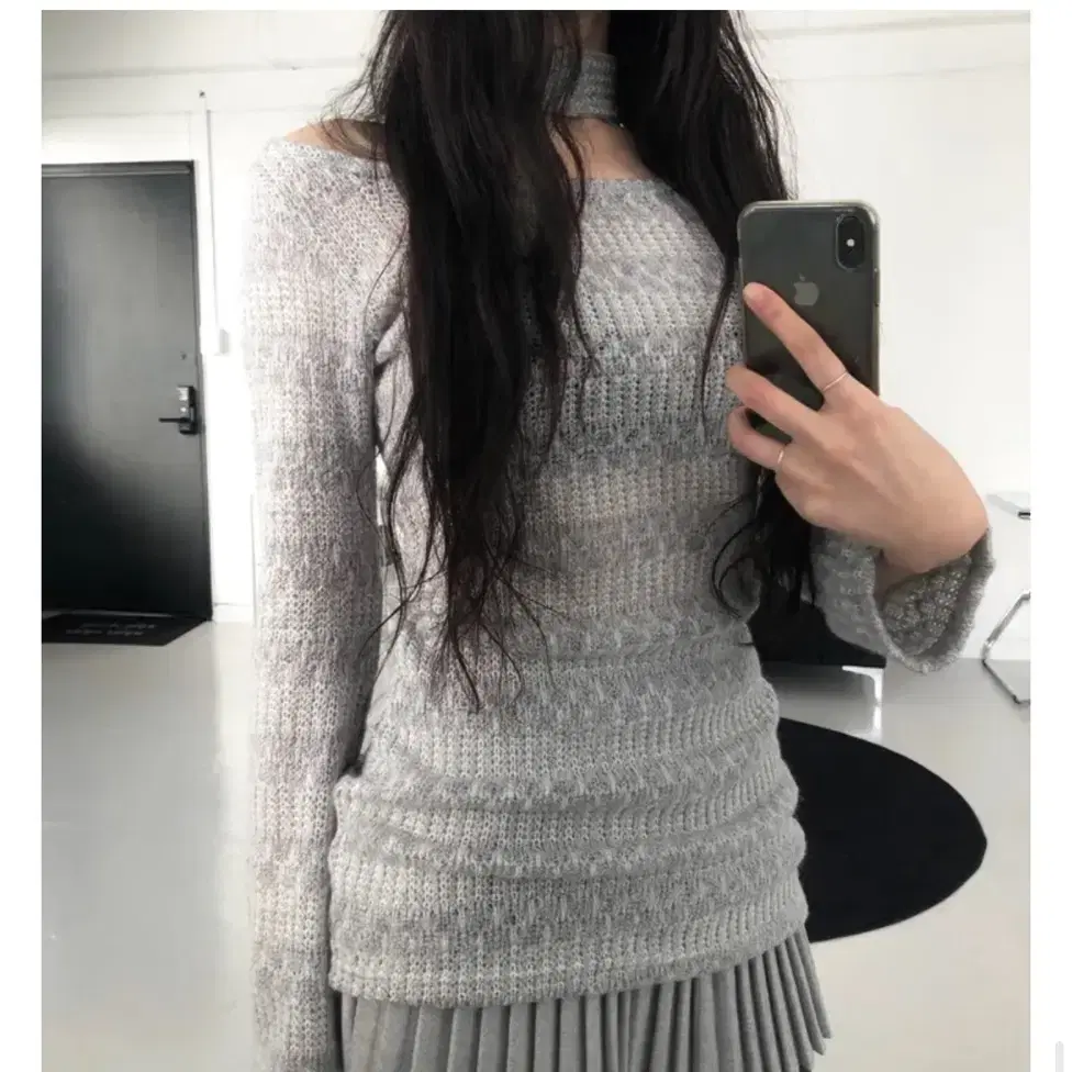 그린씨 wool choker knit dress gray