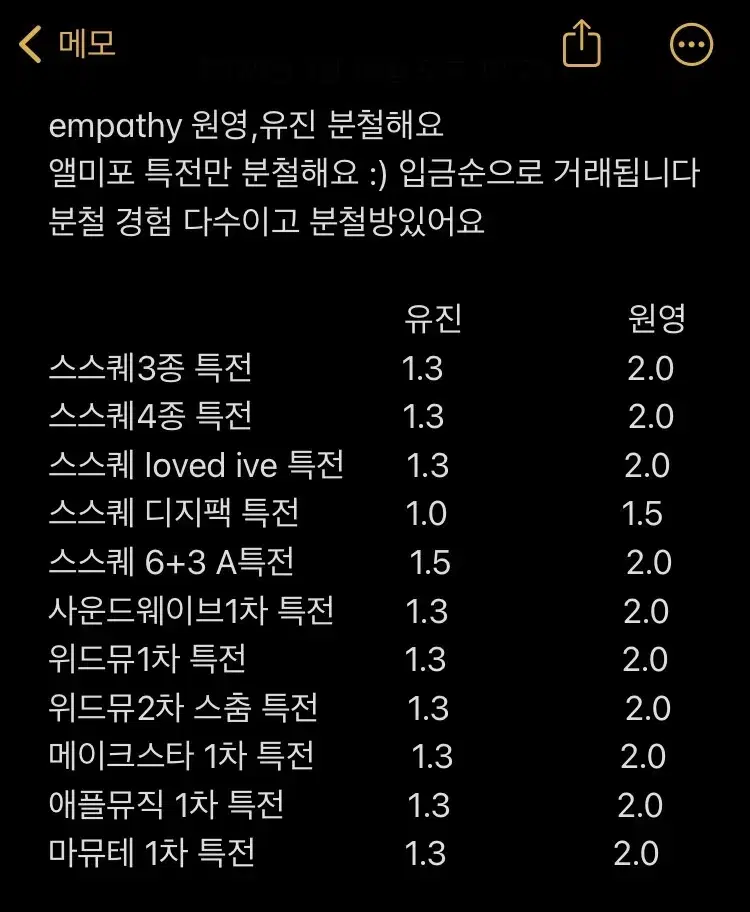 아이브 엠파시 IVE EMPATHY 장기분철 합니다