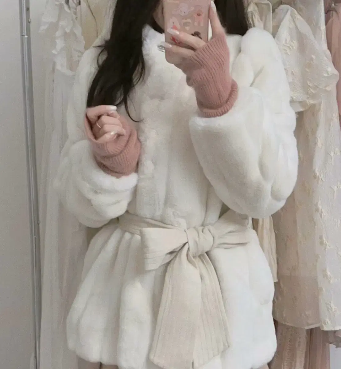 Herlipto Fake Fur Coat White Fur Jacket Sunage Sanjeong Type Mine Detector grl