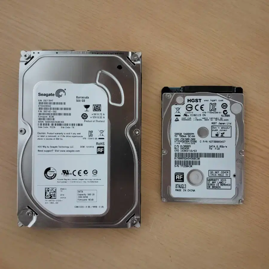 씨게이트 500G  3.5 1개,HGST 500G 2.5 1개/ 2개