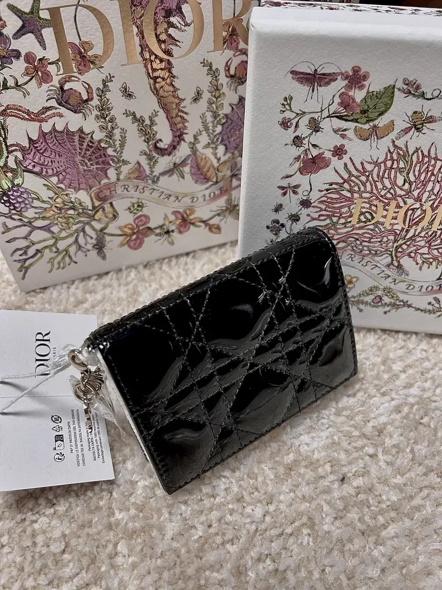 Dior Lady flap kard Holder Fei Dang Card Wallet Black