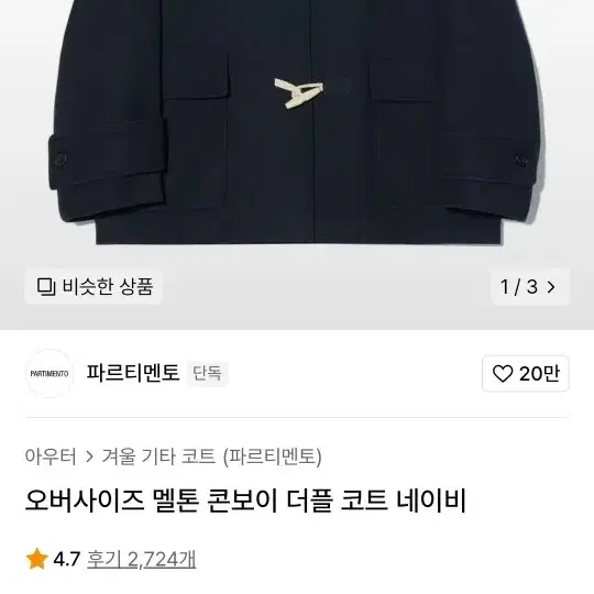 파르티멘토 떡볶이 코트 네이비 M