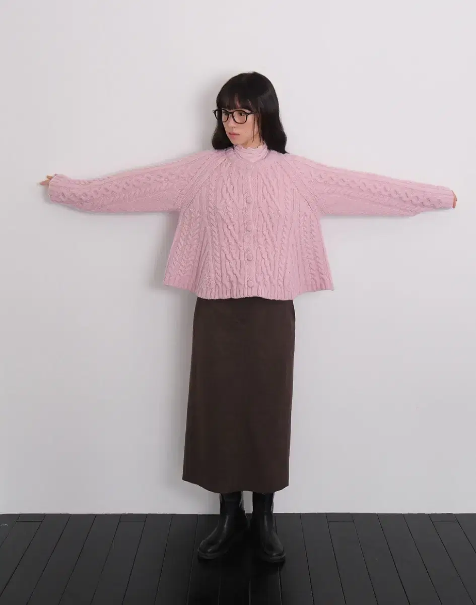 모의 flare cable knit cardigan(pink)