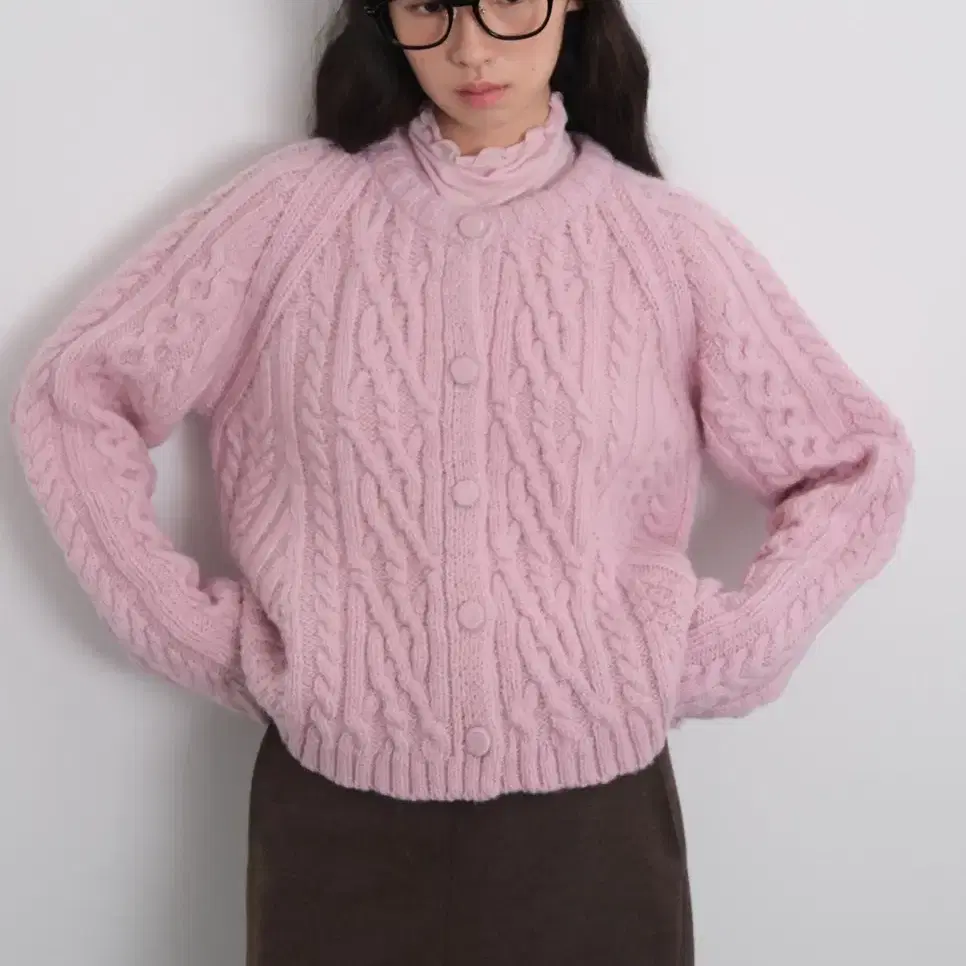 모의 flare cable knit cardigan(pink)