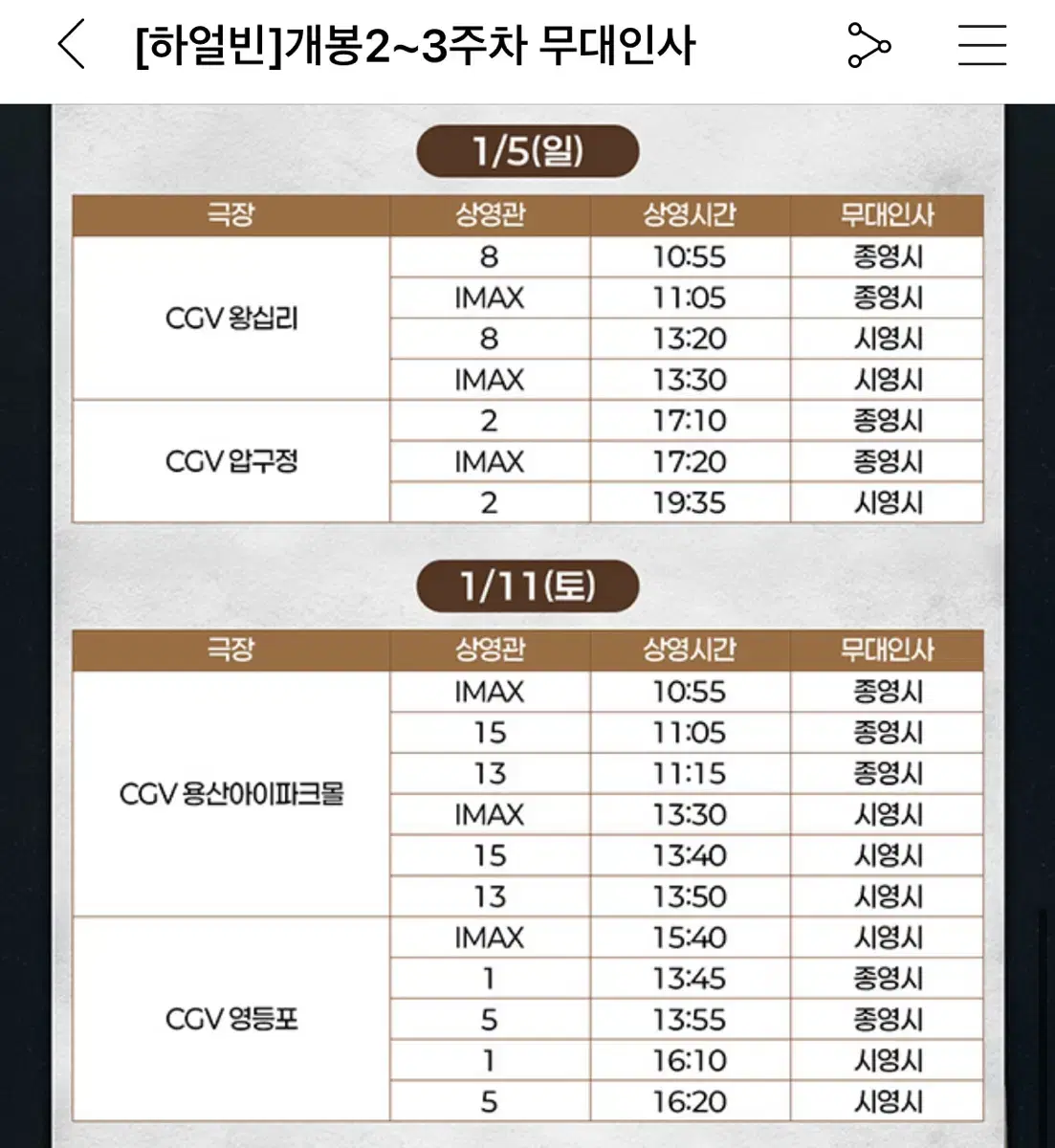 >>1/11 하얼빈 무대인사 용산 아이파크몰 2연석