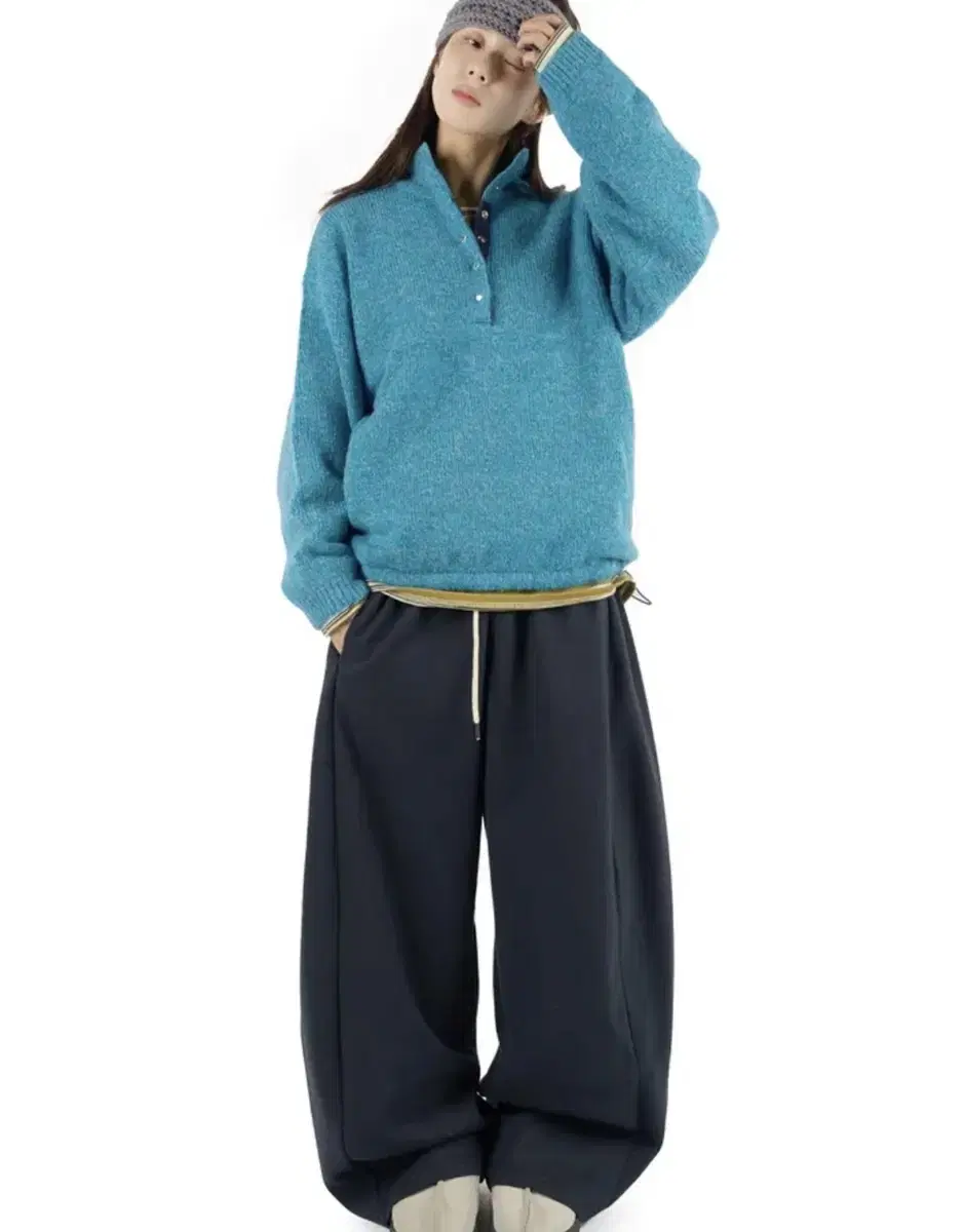 릿킴 WIDE BALLOON SWEAT PANTS 네이비 기모x