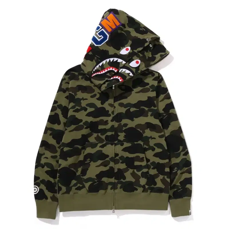 [L] 베이프 1st camo 더블 샤크 후드집업 녹계