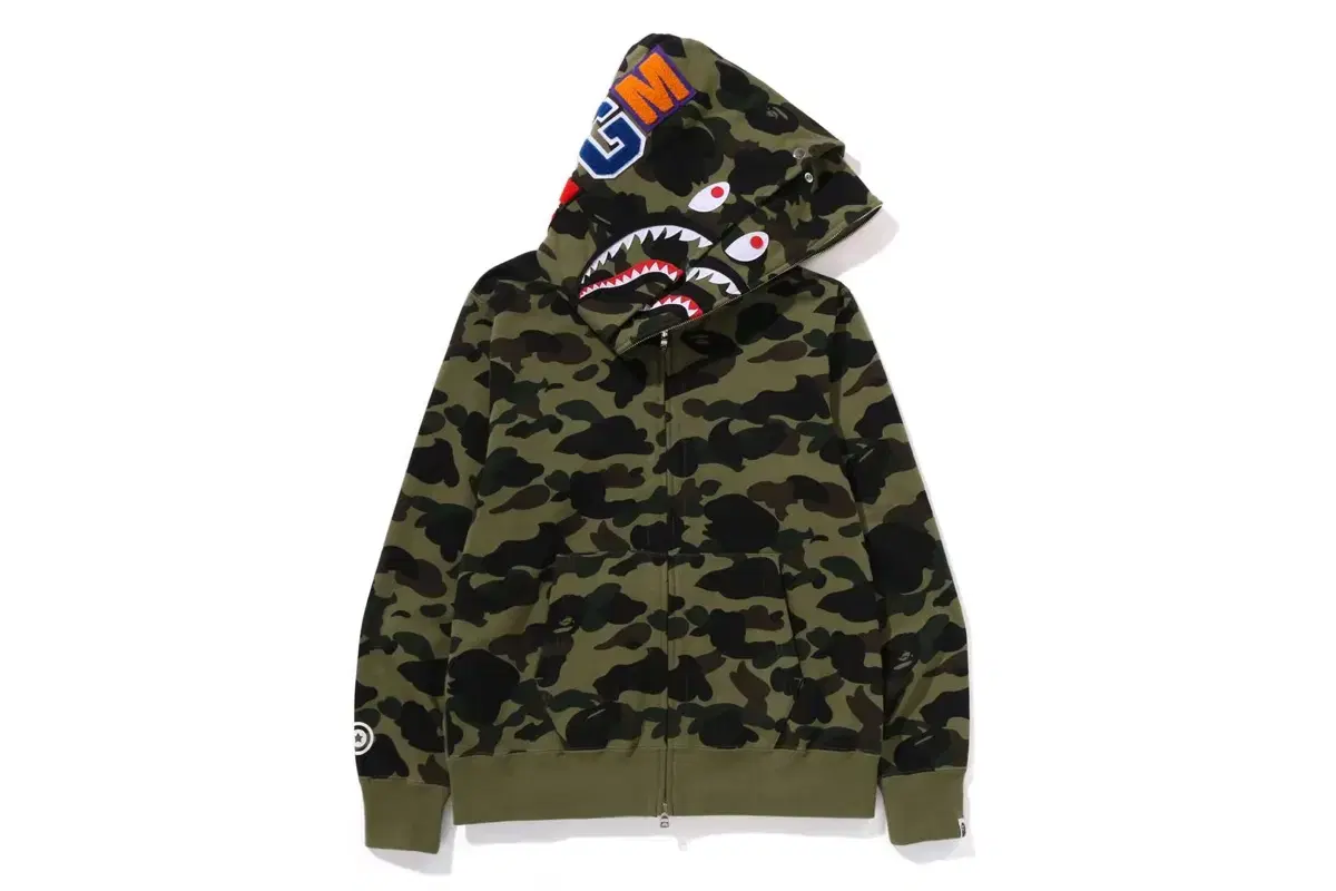 [L] 베이프 1st camo 더블 샤크 후드집업 녹계