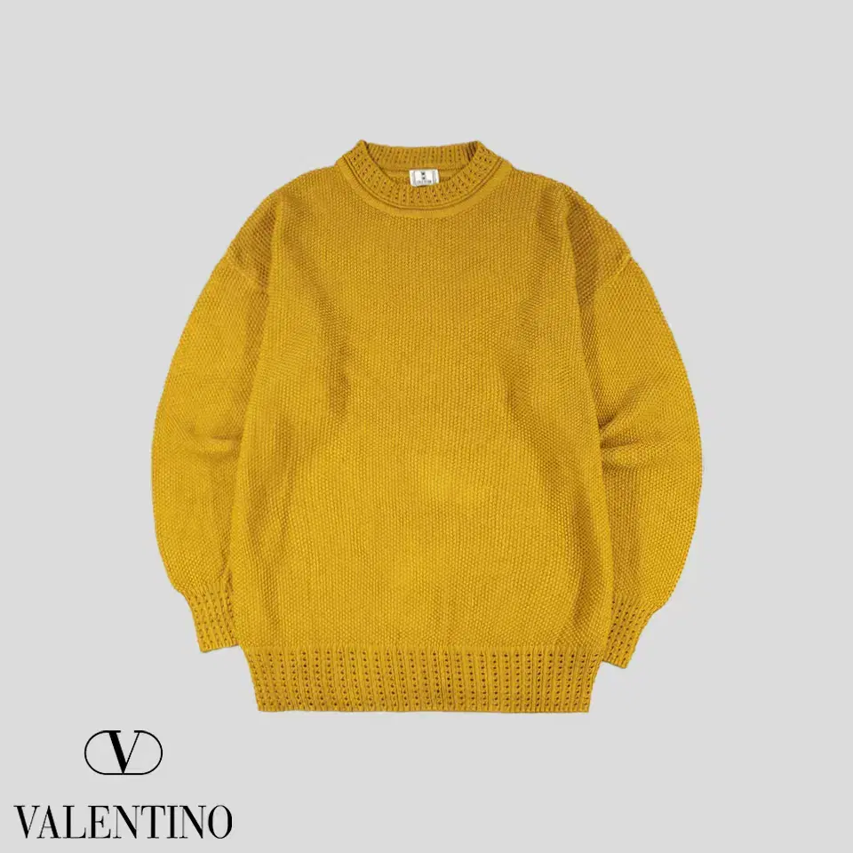 VALENTINO 발렌티노 올리버 머스타드 옐로우 코튼 뜨개 짜임 라운드