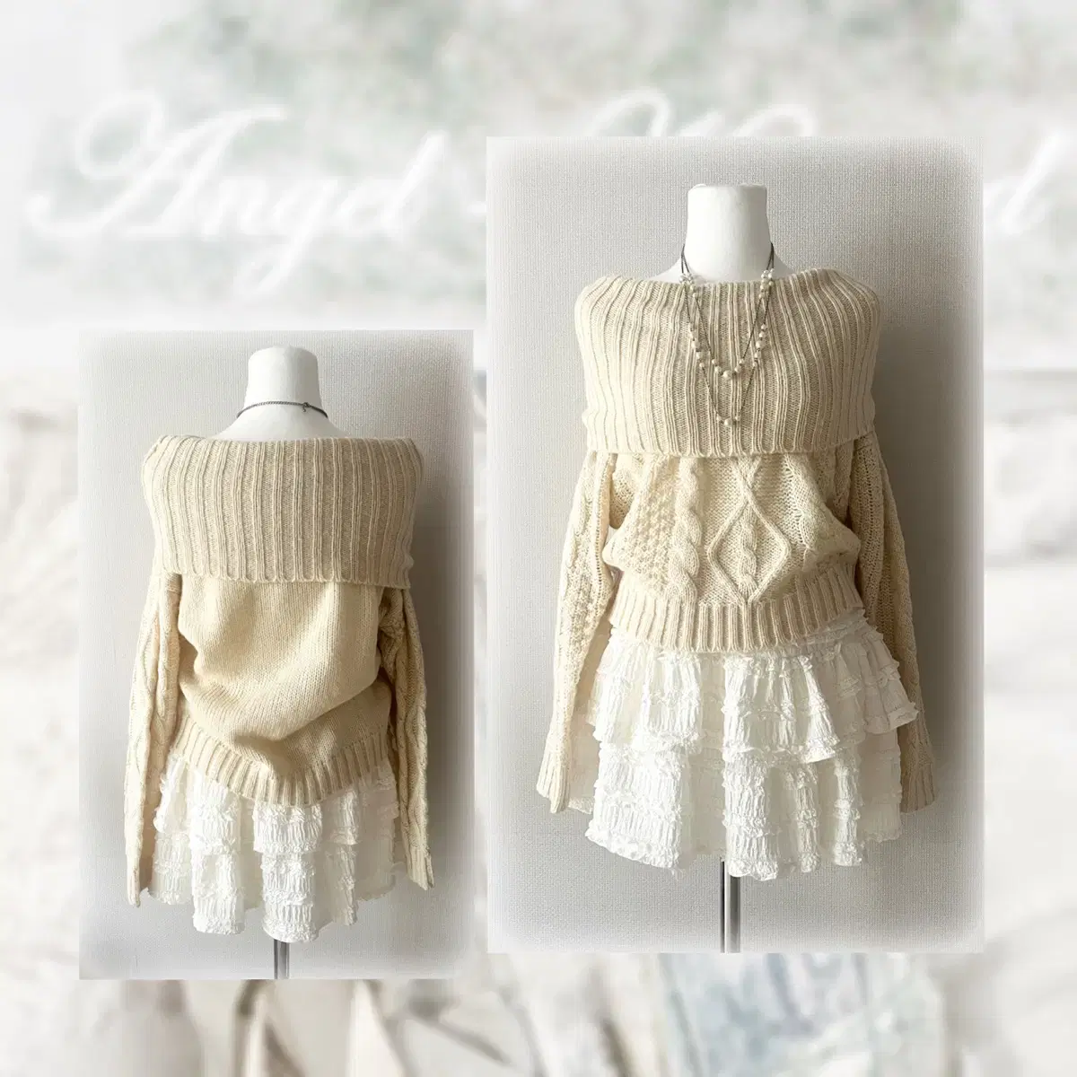 Ingni pale ivory off-shoulder knit