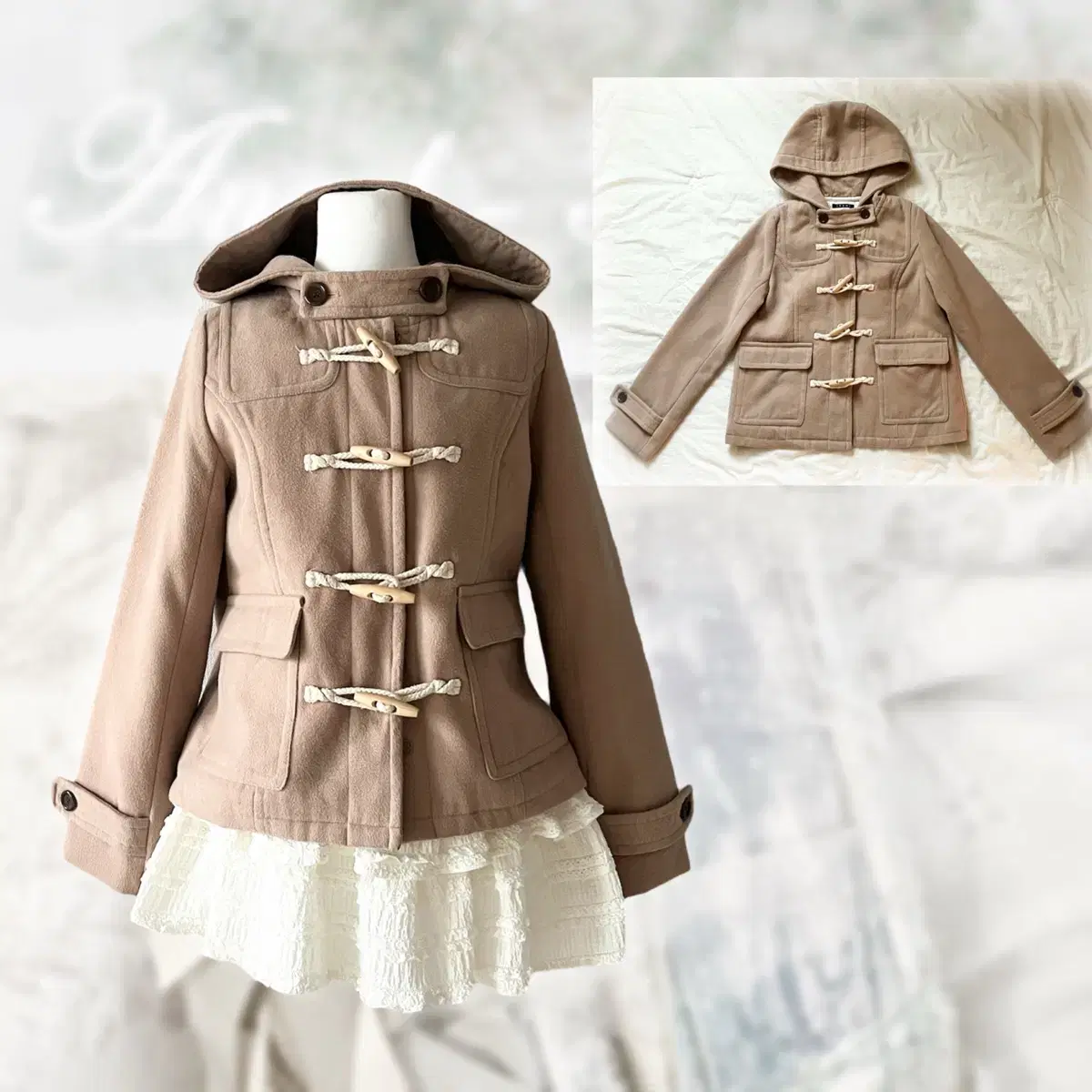 Ingni beige hood duffle coat