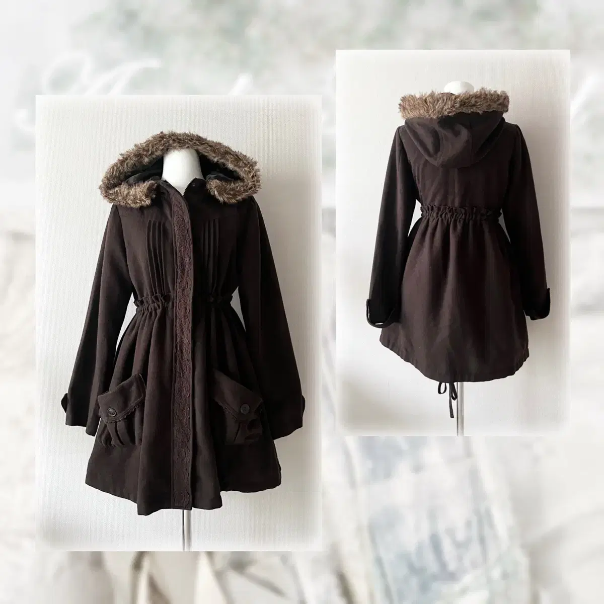 petite flute brown fur hood lace coat