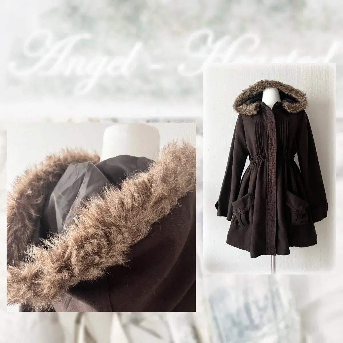 petite flute brown fur hood lace coat