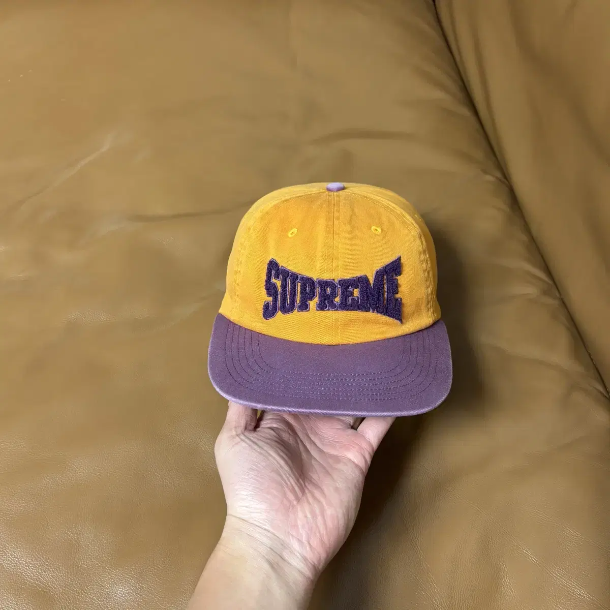 Supreme 슈프림 워시드 오렌지 퍼플 투톤 6패널 볼캡 모자