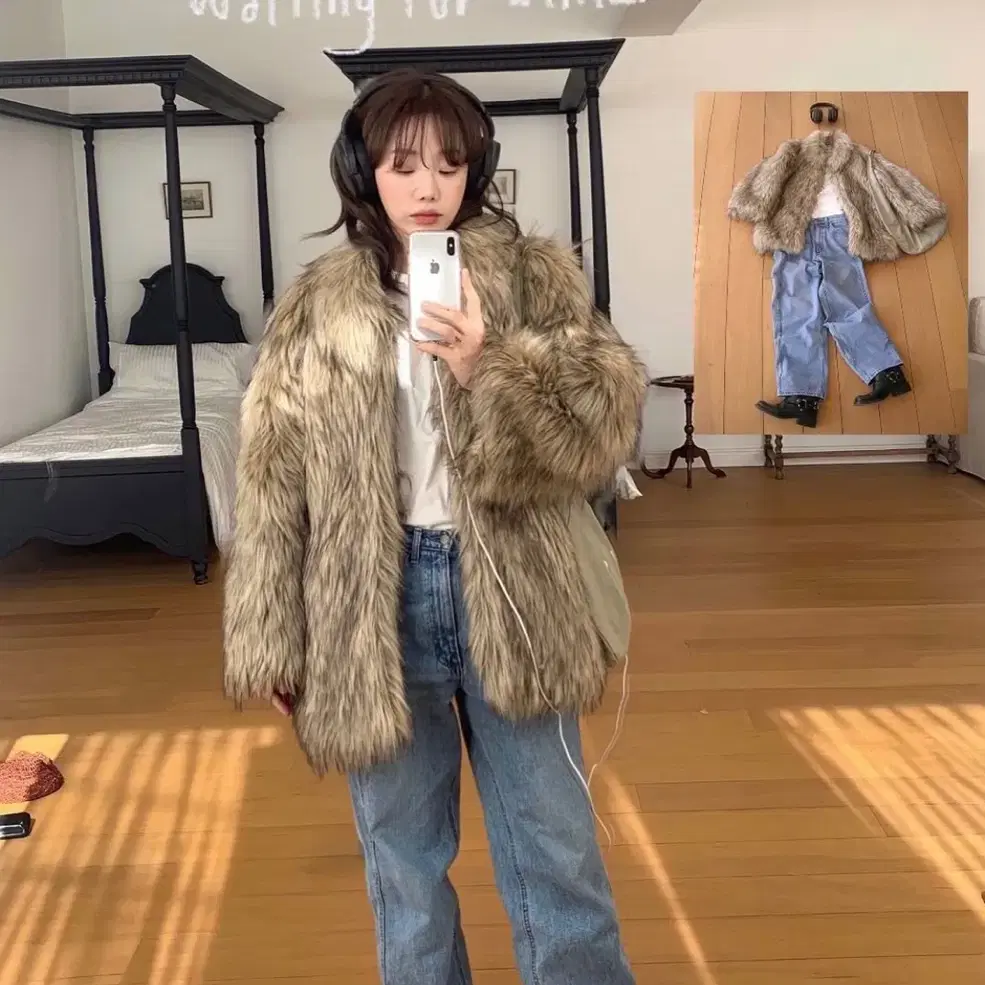 온무드 퍼자켓 퍼코트 have mix fur half coat