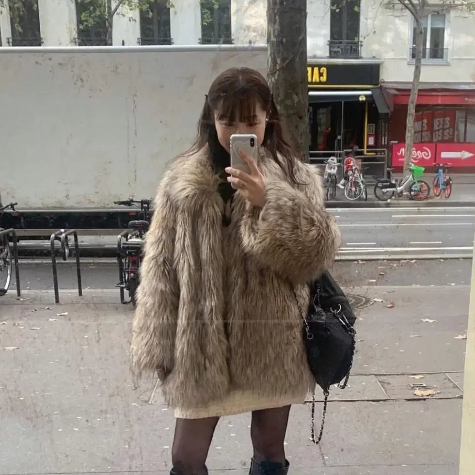 온무드 퍼자켓 퍼코트 have mix fur half coat