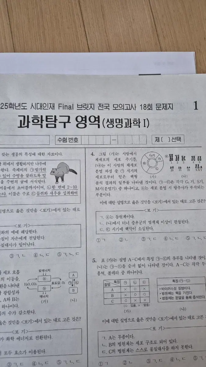 2025시대인재 파이널 브릿지 전국 모의고사 생명과학1