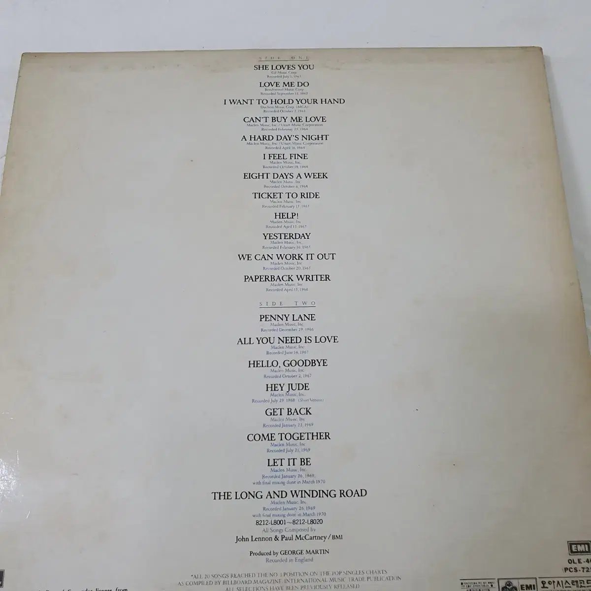 비틀즈 BEATLES GREATEST HITS 20  LP 1983