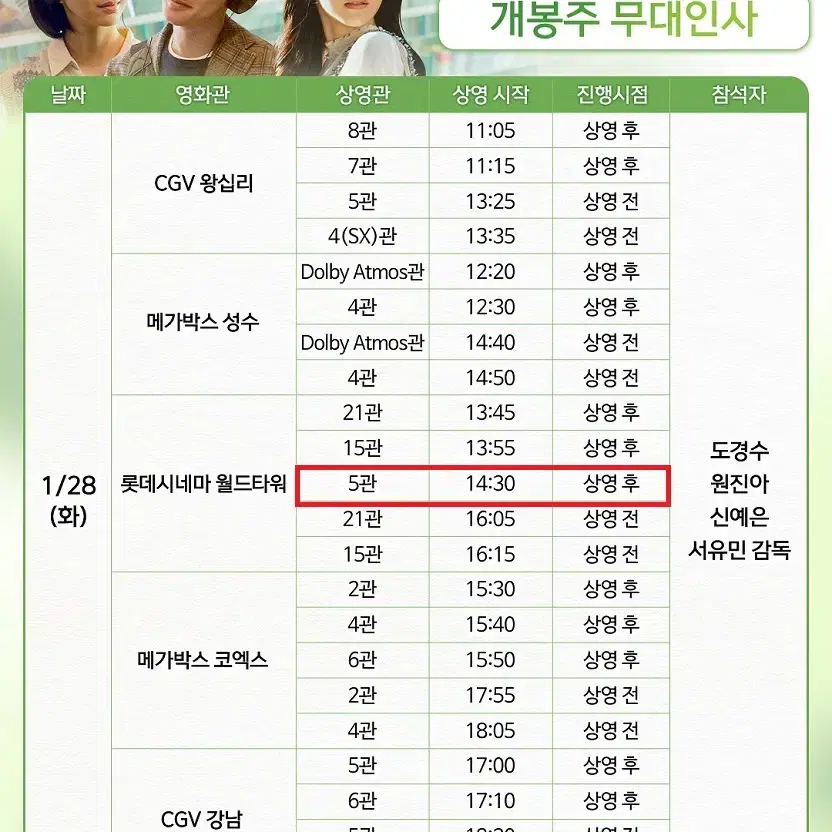 1/28 말할수없는비밀 무대인사 B열 중블 단석 (롯시 월드타워) 종영시