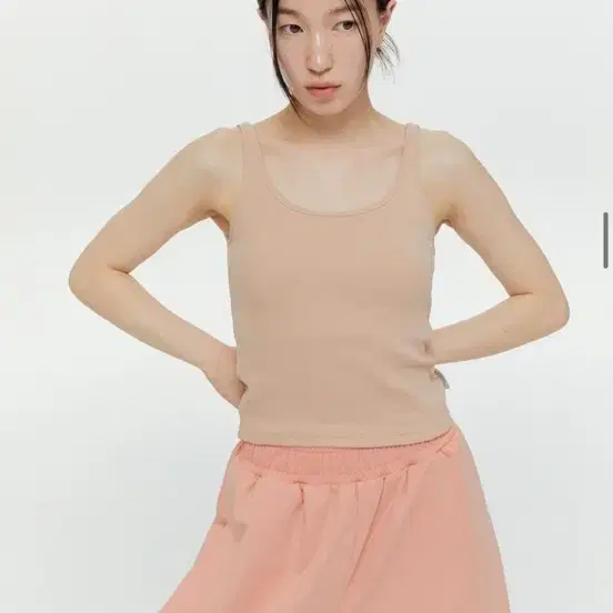 무브웜 easy rib top- peach skin (M)