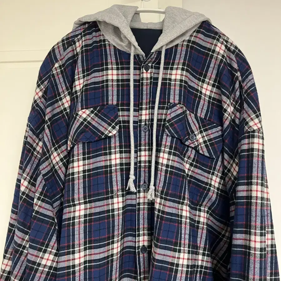 トップス Project G/R Reversible Hood Check Shirts 프로젝트 G/R 리버시블 패디드 체크 셔츠 네이비 | PROJECT G/R