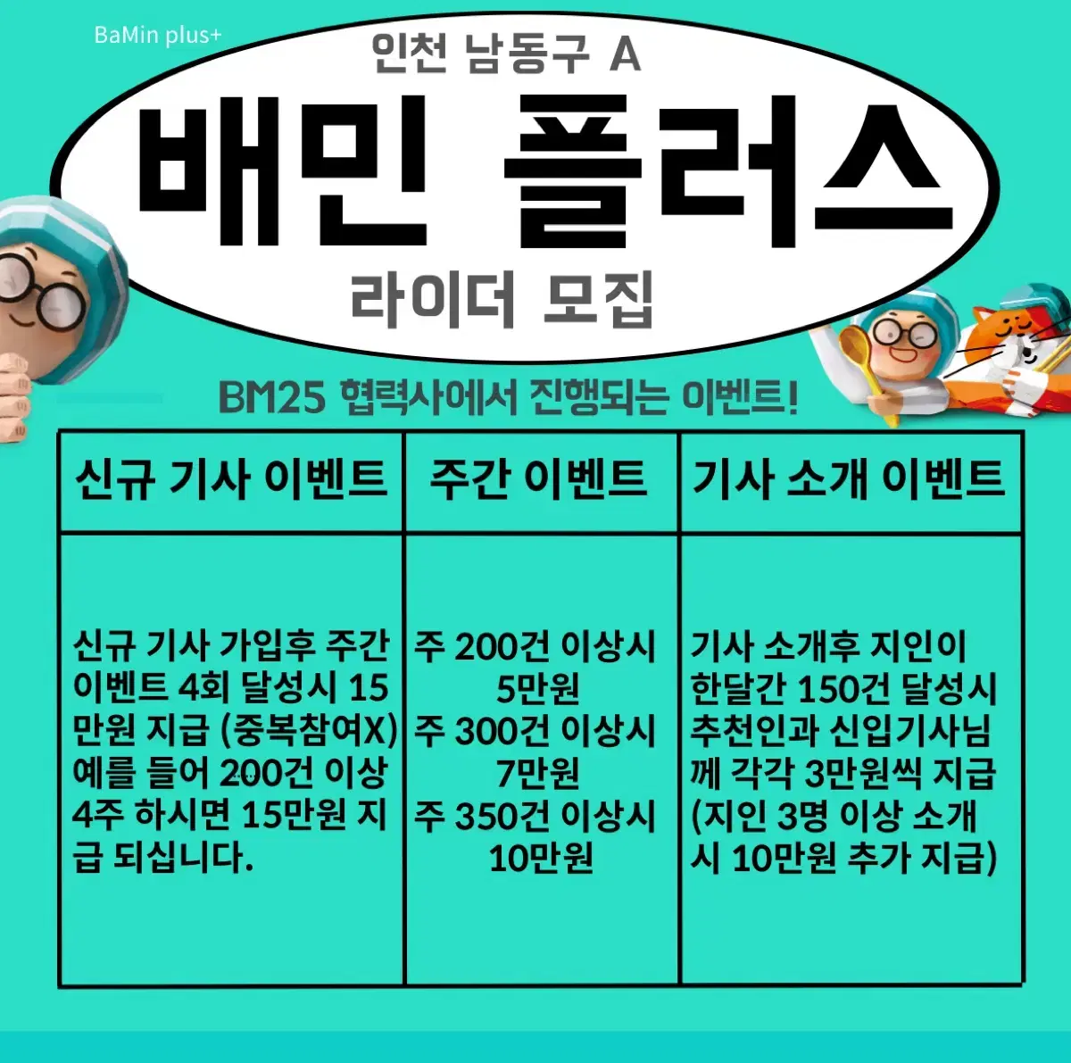 배민플러스 BM25 협력사 라이더 모집