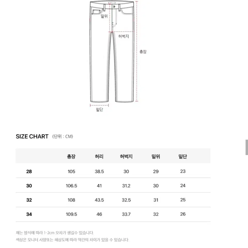 피스워커 세미와이드 생지 데님 32