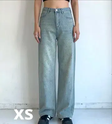 [SHAGGIE] 오로라 라인스톤 장식 빈티지 루즈 데님 팬츠